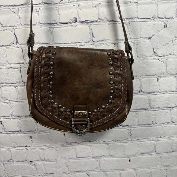 Montana West Saddle Crossbody Brown Leather Purse - Picture 3 of 12